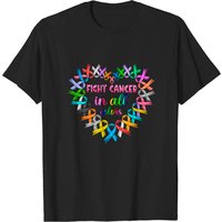 Fight Cancer In All Colors Shirt, Colorful Ribbon Heart Cancer Awareness Shirt