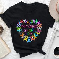 Fight Cancer In All Colors Shirt, Colorful Ribbon Heart Cancer Awareness Shirt — T-shirts pour hommes