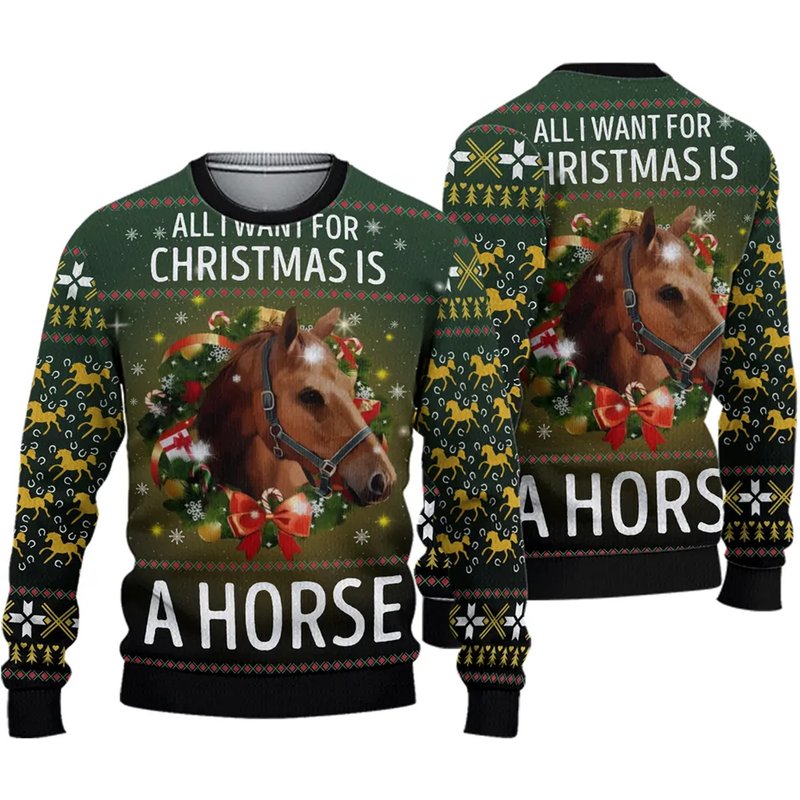 Horse Christmas Farm Sweater, Ugly Sweater — Chandails pour hommes
