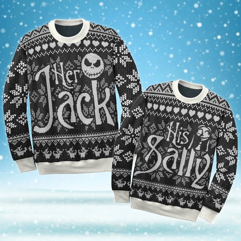 Her Jack And His Sally Couple Halloween Christmas 3d Sweater