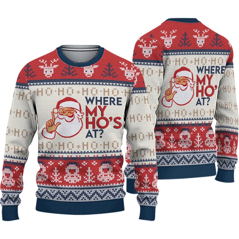 Christmas Santa Claus Where My Hos At Couple 3d Sweater — Mens Sweaters