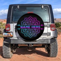 Personalized Mandala Spare Tire Cover, Custom Name Tire Cover