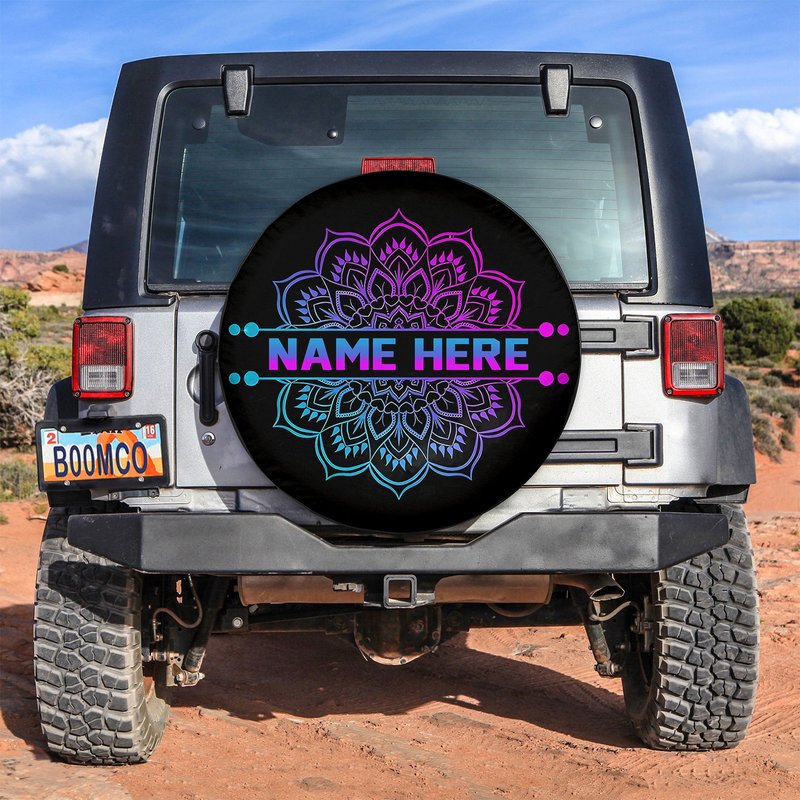 Personalized Mandala Spare Tire Cover, Custom Name Tire Cover — Accessoires pour camions