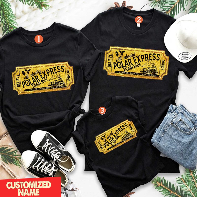 Custom Name Polar Express Family Matching Shirt, Family Christmas T-shirt, Believe Shirt