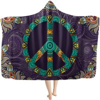 Purple Peace Hippie Hooded Blanket Adult-kids Sherpa Hooded Blanket
