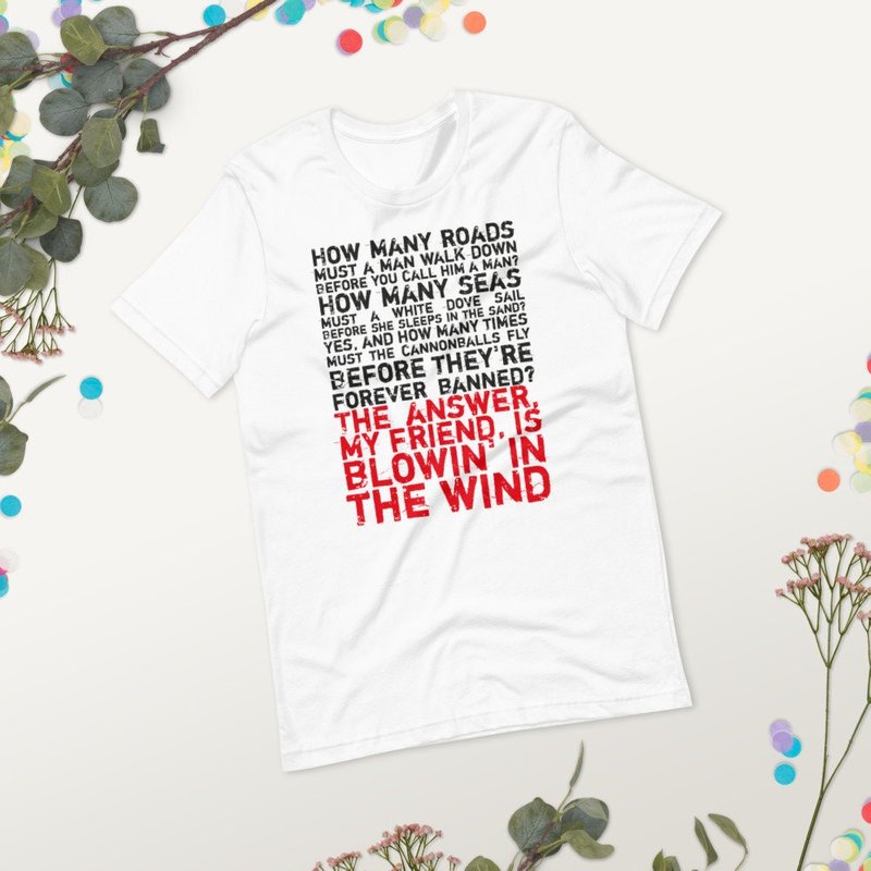 Bob Dylan T-shirt Blowin' In The Wind Lyrics Unisex — T-shirts pour hommes