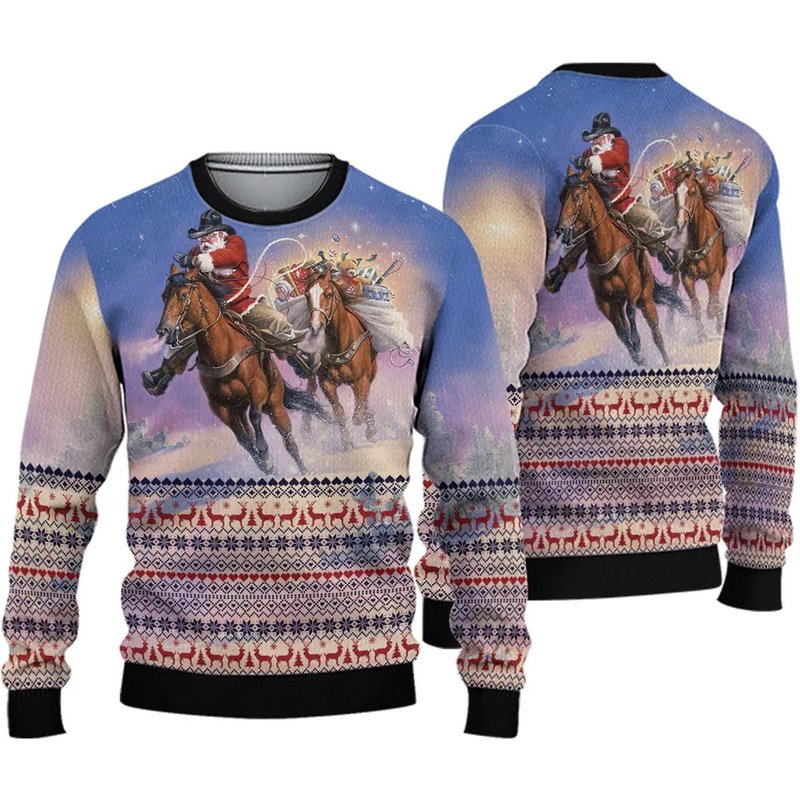 Cowboy Santa Claus Riding Horse Xmas Sweater