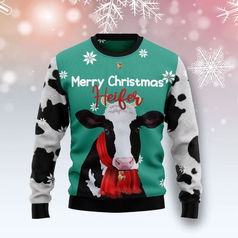 Cow Merry Christmas Heifer Ugly Christmas Sweater — Mens Sweaters