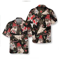 Merry Pug Party Hawaiian Shirt — Chemises décontractées pour hommes
