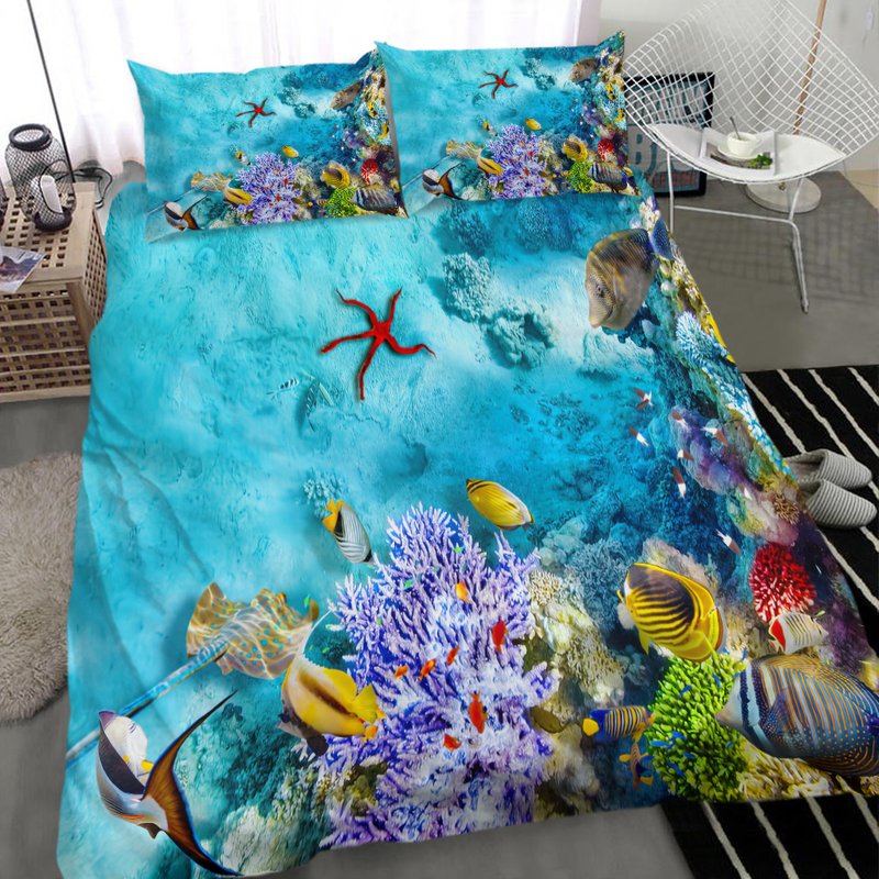 Comforter Set Queen Blue Beach Bedding Set — Housses de couette