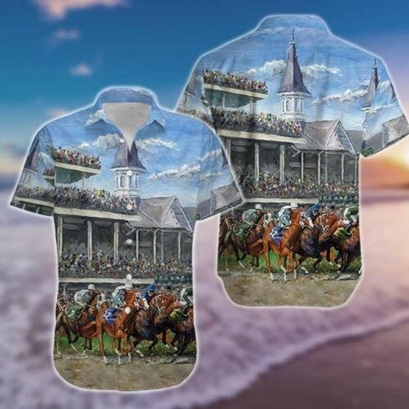 Beach Kentucky Derby Horse Racing Hawaiian Shirt — Chemises décontractées pour hommes