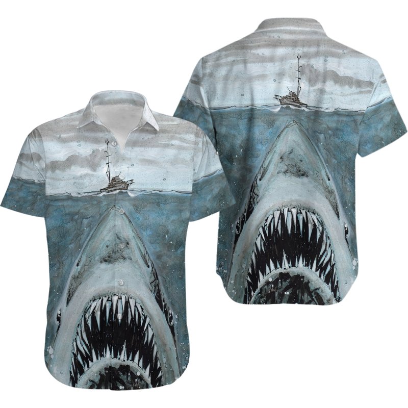 Jaws Shark Lover Hawaiian Shirt — Mens Casual Shirts