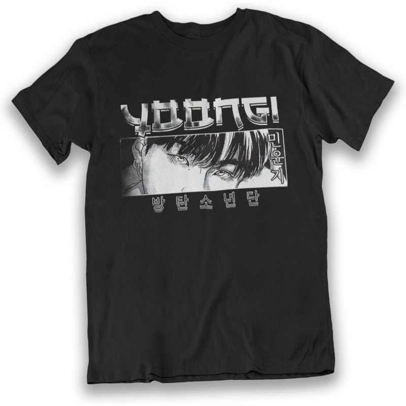 Yoongi Anime Black Unisex T-shirt, Suga Shirt, Min Yoongi Manga Shirt, Suga Manga Shirt — T-shirts pour hommes