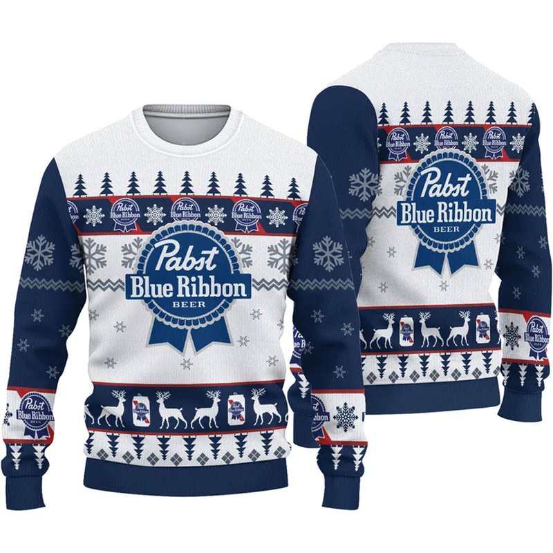Pbr Blue Ribbon Christmas Ugly Sweater 3d 3d Sweater — Mens Sweaters