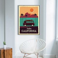 Vintage California, Palm, Trees, Van,surfing Posters — Posters & Prints