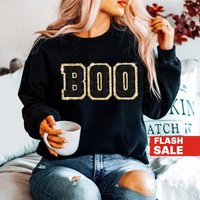 Chenille Patch Halloween Sweatshirt, Boo Halloween Sweatshirt