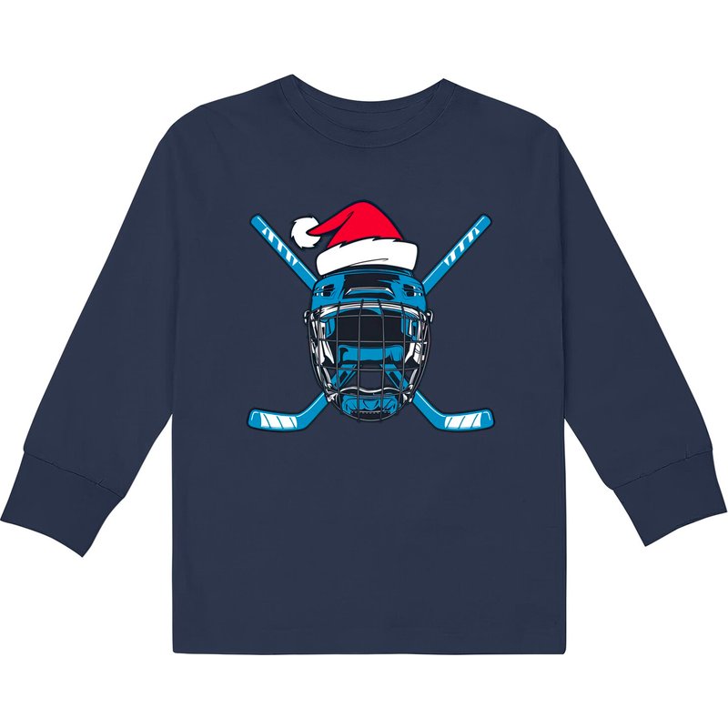 Santa Hat Hockey Sport Christmas Ice Hockey Player Pullover Kids Long Sleeve T-shirts