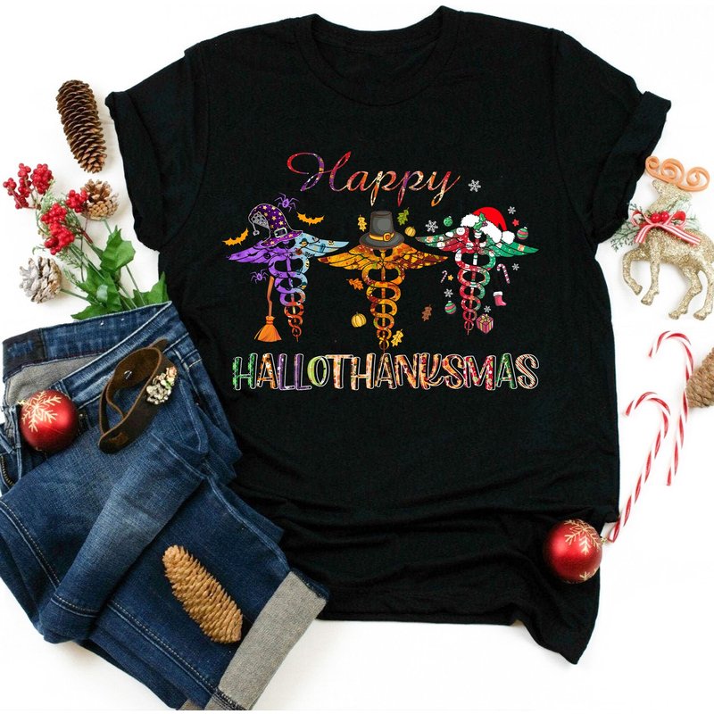 Happy Hallothanksmas Nurse Symbol Shirt, Halloween Nursing — T-shirts pour hommes