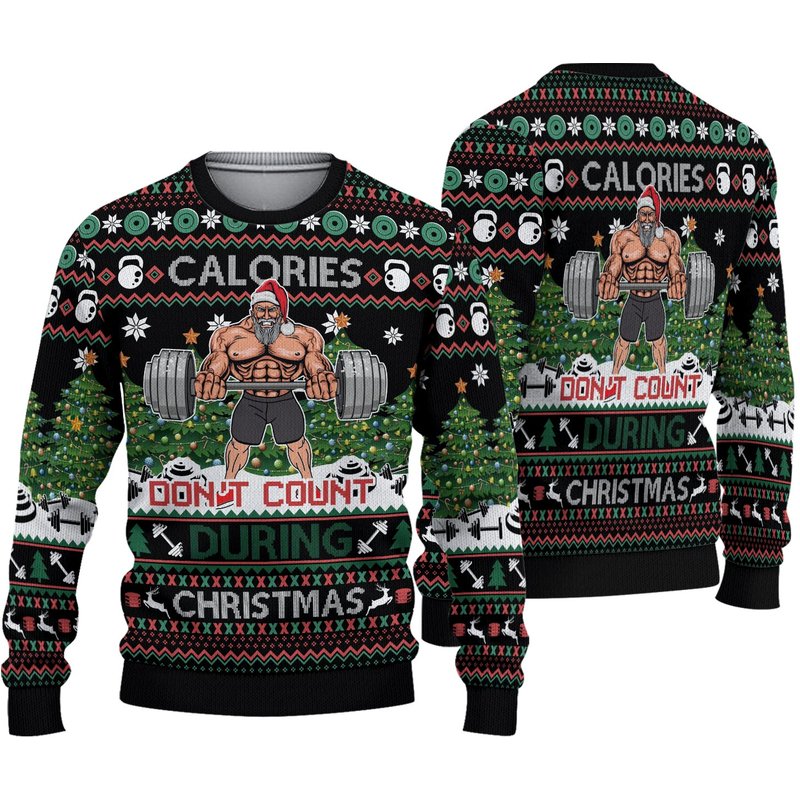 3d Calories Don't Count During Gym Christmas Sweater