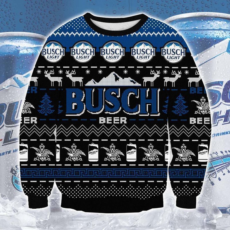 3d Busch Beer Print Christmas Sweater, Busch Ugly Xmas — Chandails pour hommes