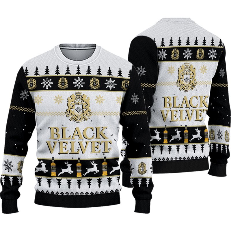 3d Black Velvet Whiskey Christmas Ugly Sweater