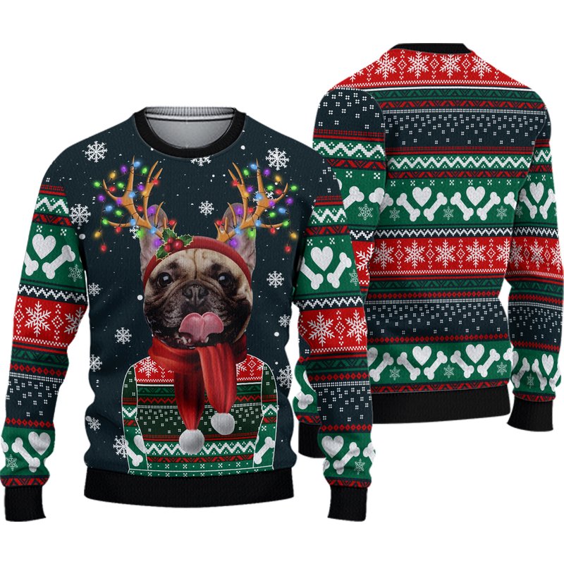 French Bulldog Christmas Wool Knitted 3d Sweater