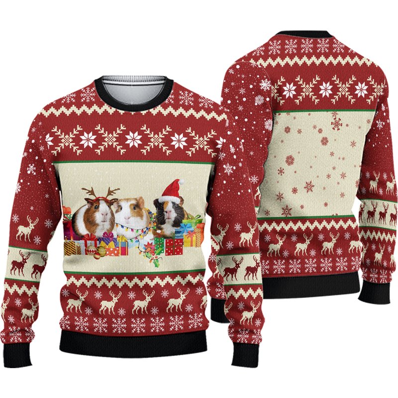 Guinea Pig Snow Merry Christmas Ugly Christmas Sweater — Mens Sweaters