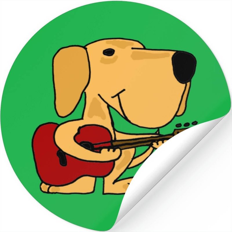 Aa- Cute Yellow Labrador Retriever Playing Guitar Stickers — Autocollants et stickers