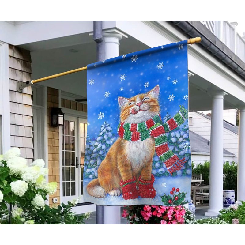 Snow Kittens Double Sided Flag, Winter Cat Flag, Winter Xmas Garden Flag House Flag Farmhouse Holiday Seasonal Christmas Decoration — Decorative Flags