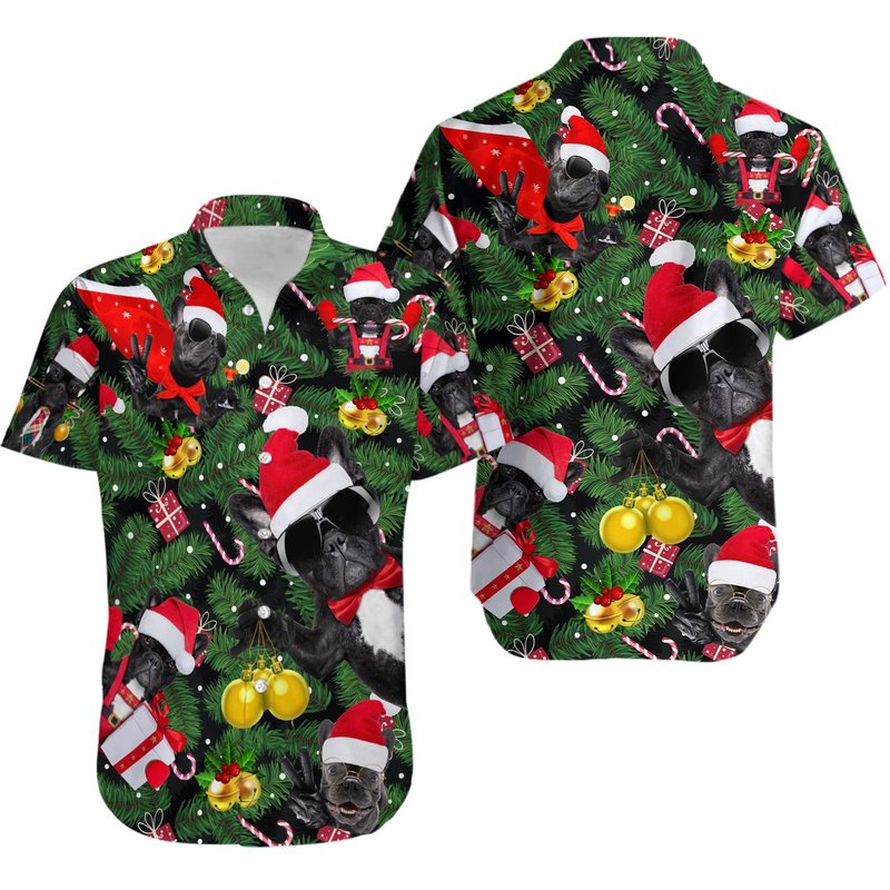 French Bulldog Christmas Hawaiian Shirt — Chemises décontractées pour hommes