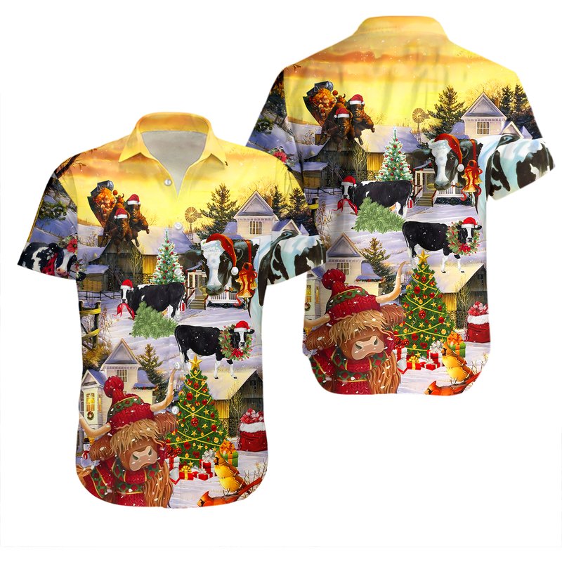 Cows Wreath Christmas Hawaiian Shirt — Mens Casual Shirts