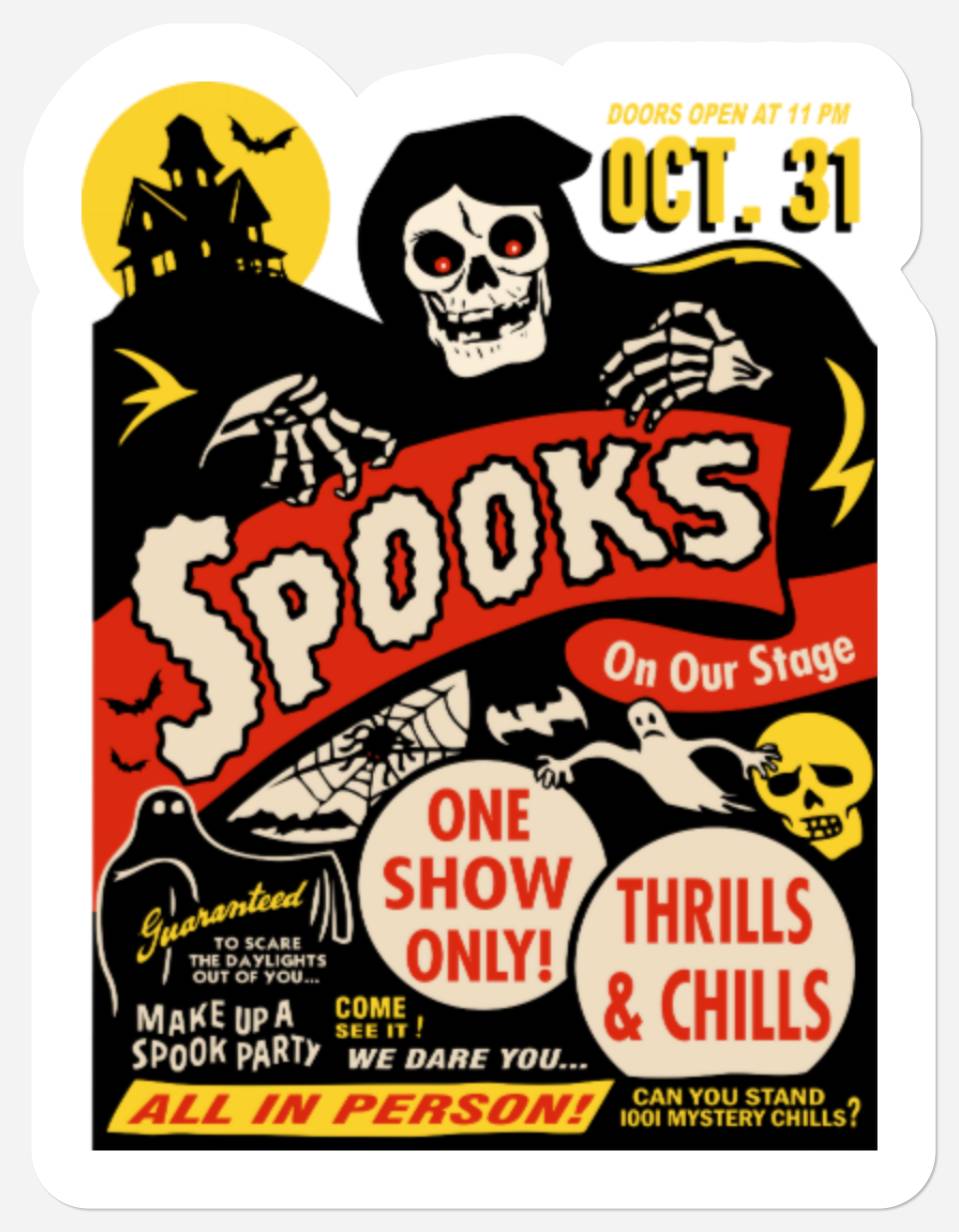1950s Spook Show Poster Art Kiss-Cut Sticker 2" x 2" White