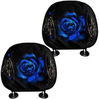 Set Of 2 Pieces Blue Rose Printed Car Headrest Covers