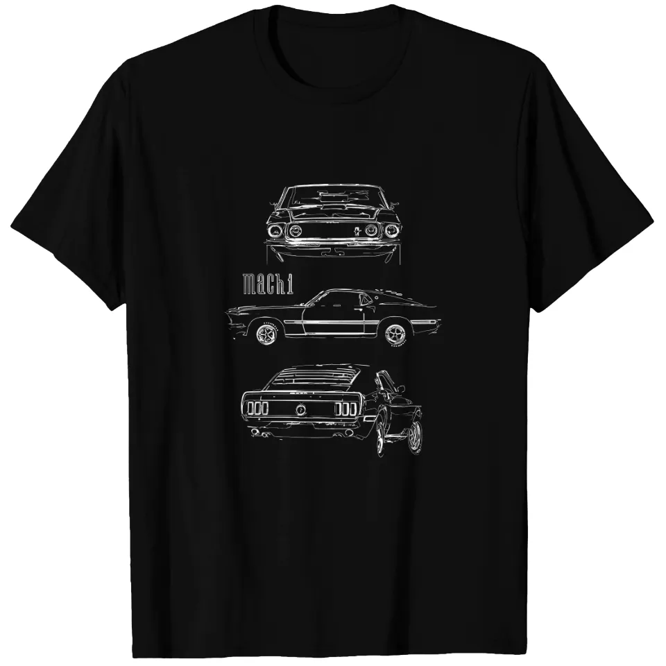 1969 Mustang Mach 1 Fastback Collector Car Outline Art T-shirt — T-shirts pour hommes
