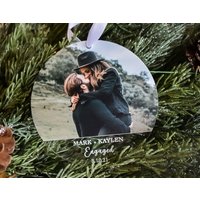Personalized Engagement Ornament, First Christmas Engaged, Custom Acrylic Photo Ornament — Ornaments