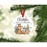 Woodland Baby's 1st Christmas Ornament, Personalized Baby Christmas Ornament