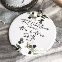 Personalised First Christmas Married Mr Mrs Wedding Ornament