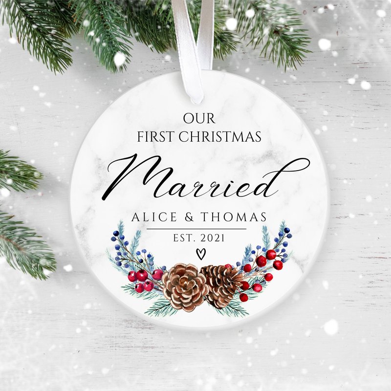 Our First Christmas Married, Personalised Ceramic Decoration — Ornements