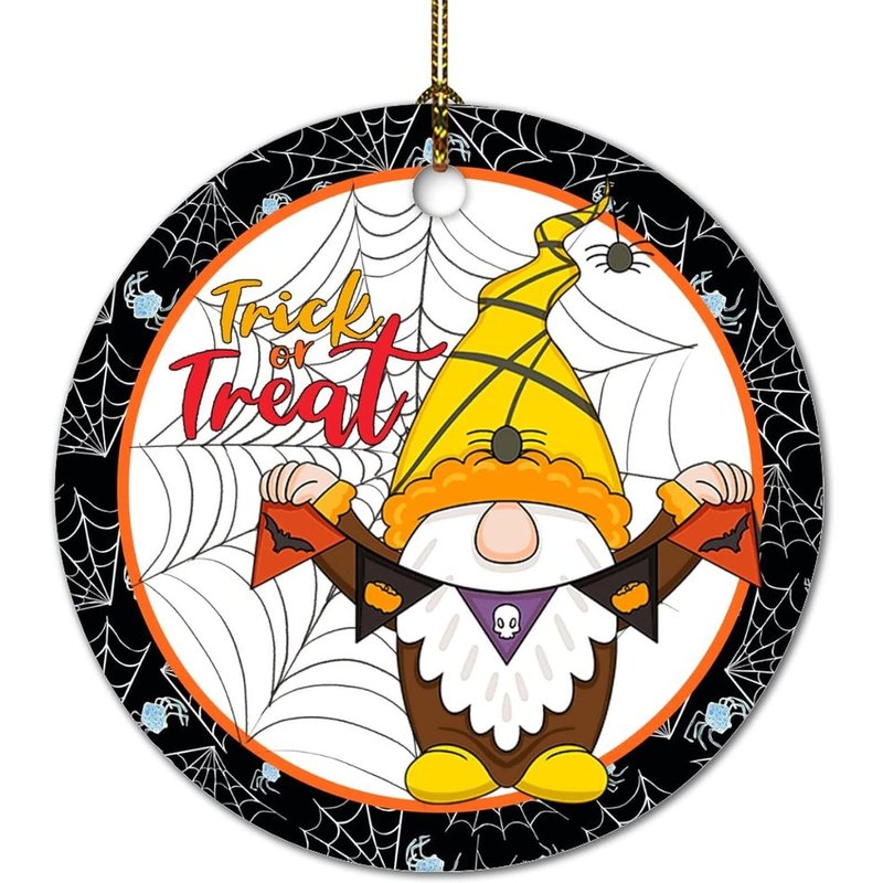 Halloween Tree Ornaments Gnome Banner Ceramic Ornament Trick Or Treat Spider Web S — Ornaments