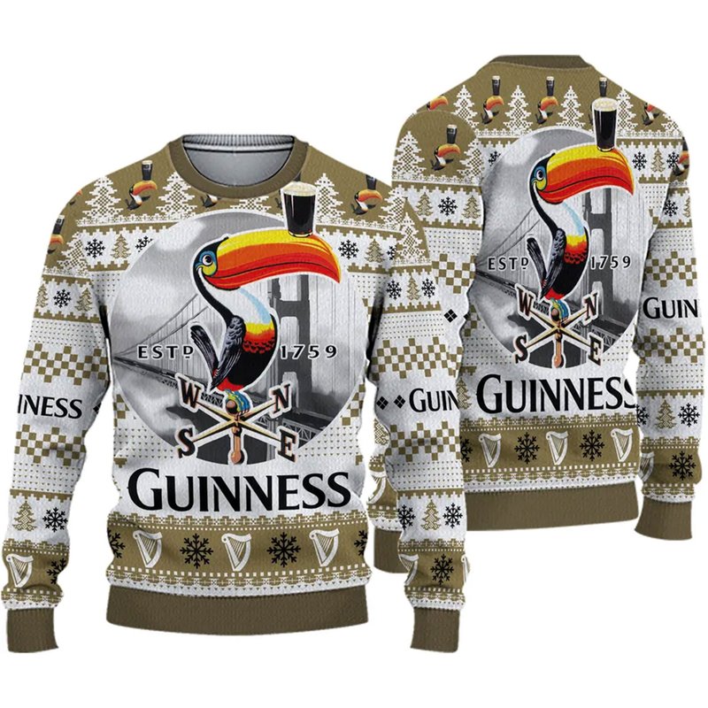 3d 60 Guinness Ugly Sweater Beer Drinking Christmas 3d Sweater — Chandails pour hommes