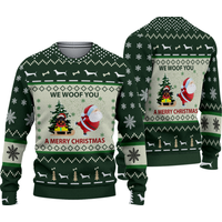 3d Green Red Rottweiler We Woof You A Merry Christmas Ugly Sweater