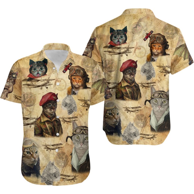 Pilot Cat Hawaiian Shirt, Hawaii Aloha Vibe Shirt — Chemises décontractées pour hommes