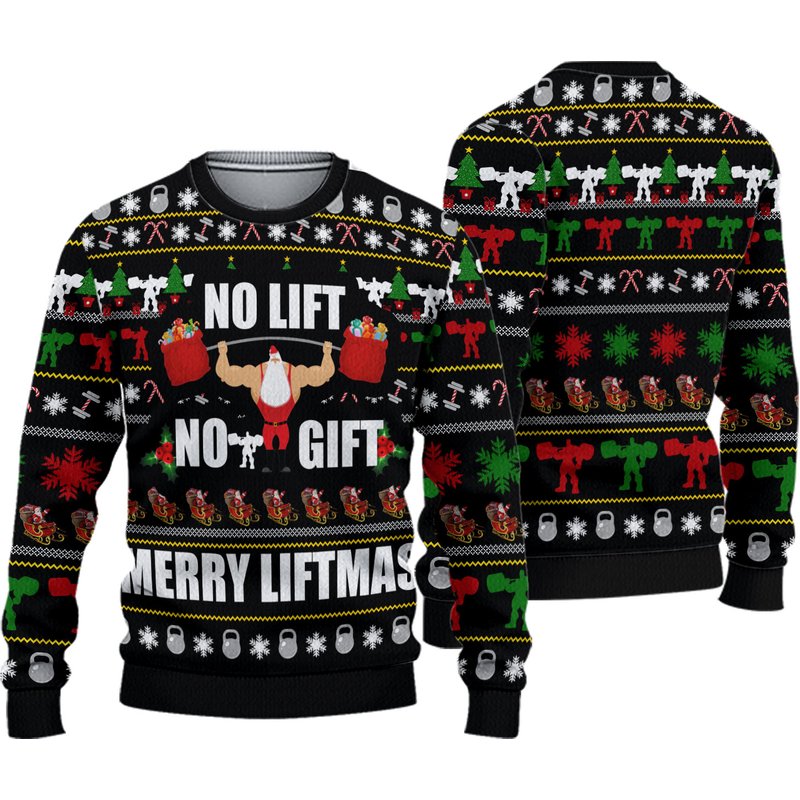 Santa No Lift No Gift Merry Liftmas Ugly Christmas Sweater — Chandails pour hommes