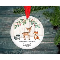 Personalized Woodland 2022 Baby Ornament - Baby's First Christmas Ornament