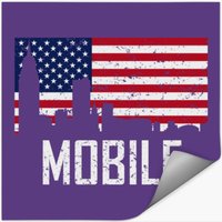 Mobile Alabama Skyline American Flag Distressed