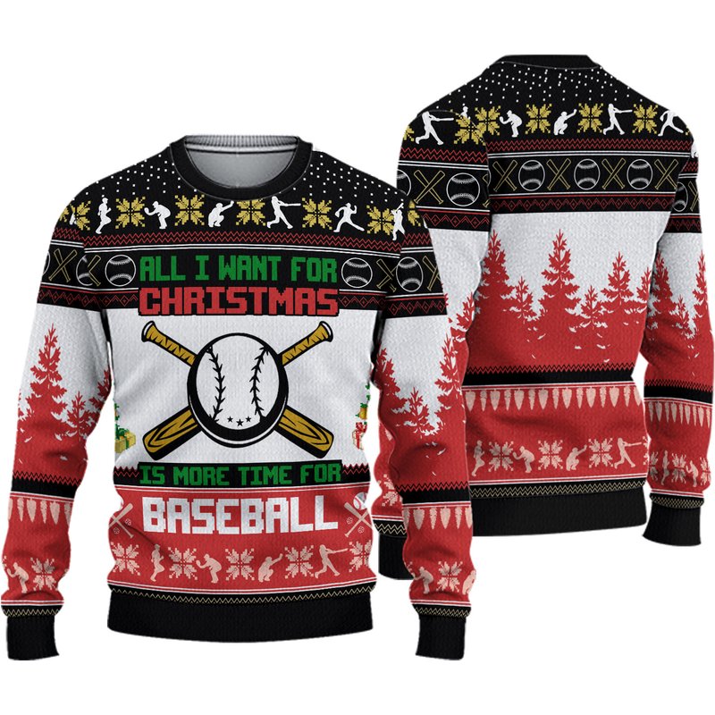 All I Want For Christmas Baseball Ugly Christmas Sweater