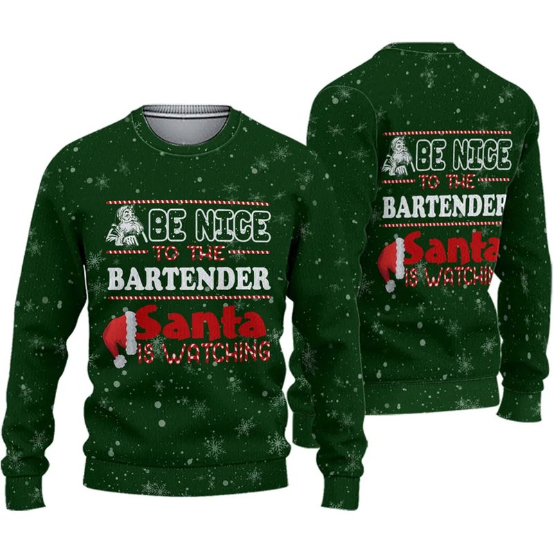 Be Nice To The Bartender Santa Is Watching Pattern 3d Sweater