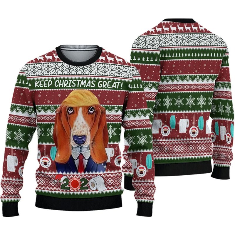 Basset Hound Keep Christmas Great Funny Ugly 3d Sweater — Chandails pour hommes