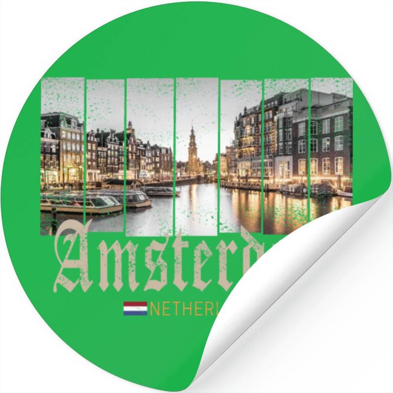 Amsterdam Netherlands At Night Holland Vintage — Autocollants et stickers