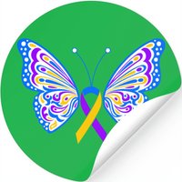 Bladder Cancer Purple Yellow Blue Ribbon Butterfly — Autocollants et stickers